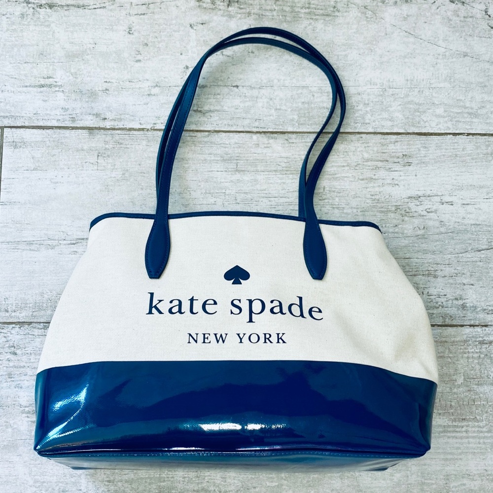 Kate Spade NAVY BLUE canvas side snap street tote